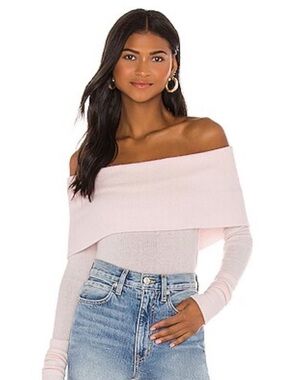 We The Free Blush Pink Off-the-Shoulder Ribbed Sweater